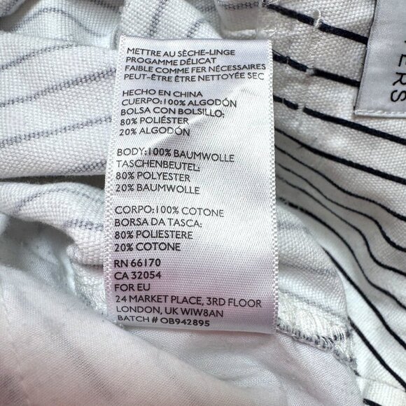 URBAN OUTFITTERS Mack Wide Leg High Waist Pleated Crop Stripe Pants White Blue 4 - Picture 8 of 10